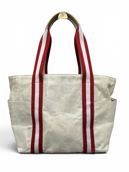 Bally Handbags - Bally Terrabella Trainspotting Leather Tote Pearl Ivory Red Stripe Made in Italy